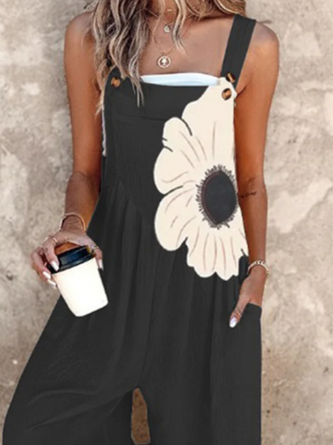 Holiday Breezy Floral Print Sleeveless Cotton And Linen Jumpsuit